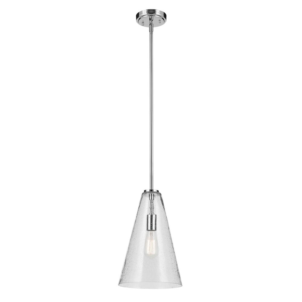 Everly 15.25" 1-Light Cone Pendant with Clear Seeded Glass in Chrome