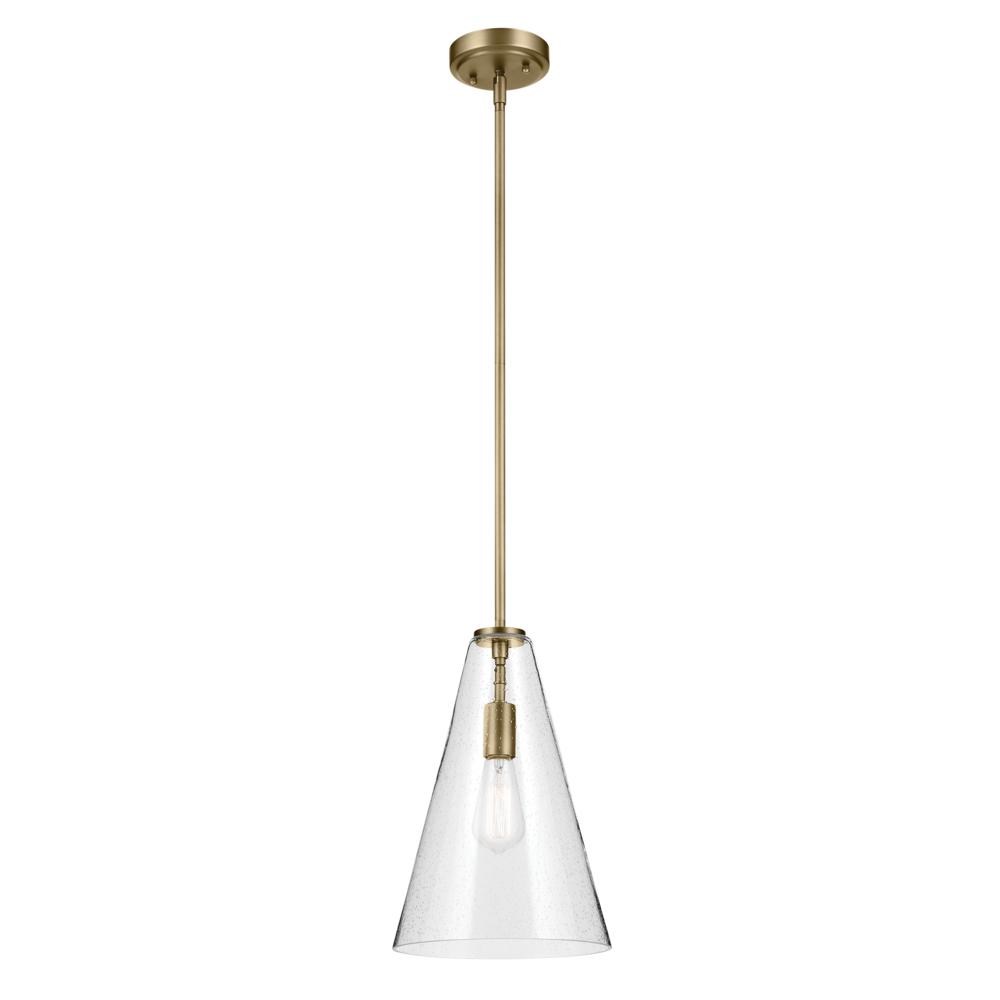 Everly 15.25" 1-Light Cone Pendant with Clear Seeded Glass in Natural Brass