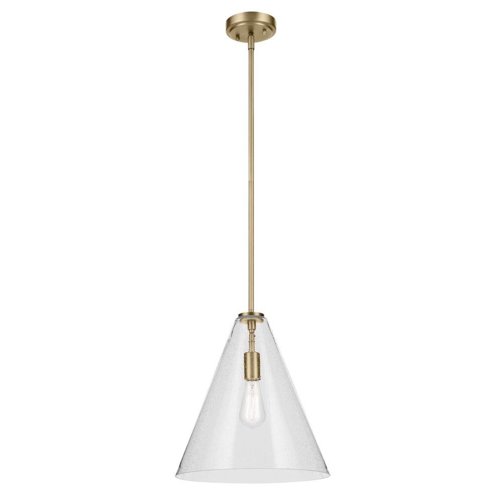 Everly 15.5" 1-Light Cone Pendant with Clear Seeded Glass in Natural Brass
