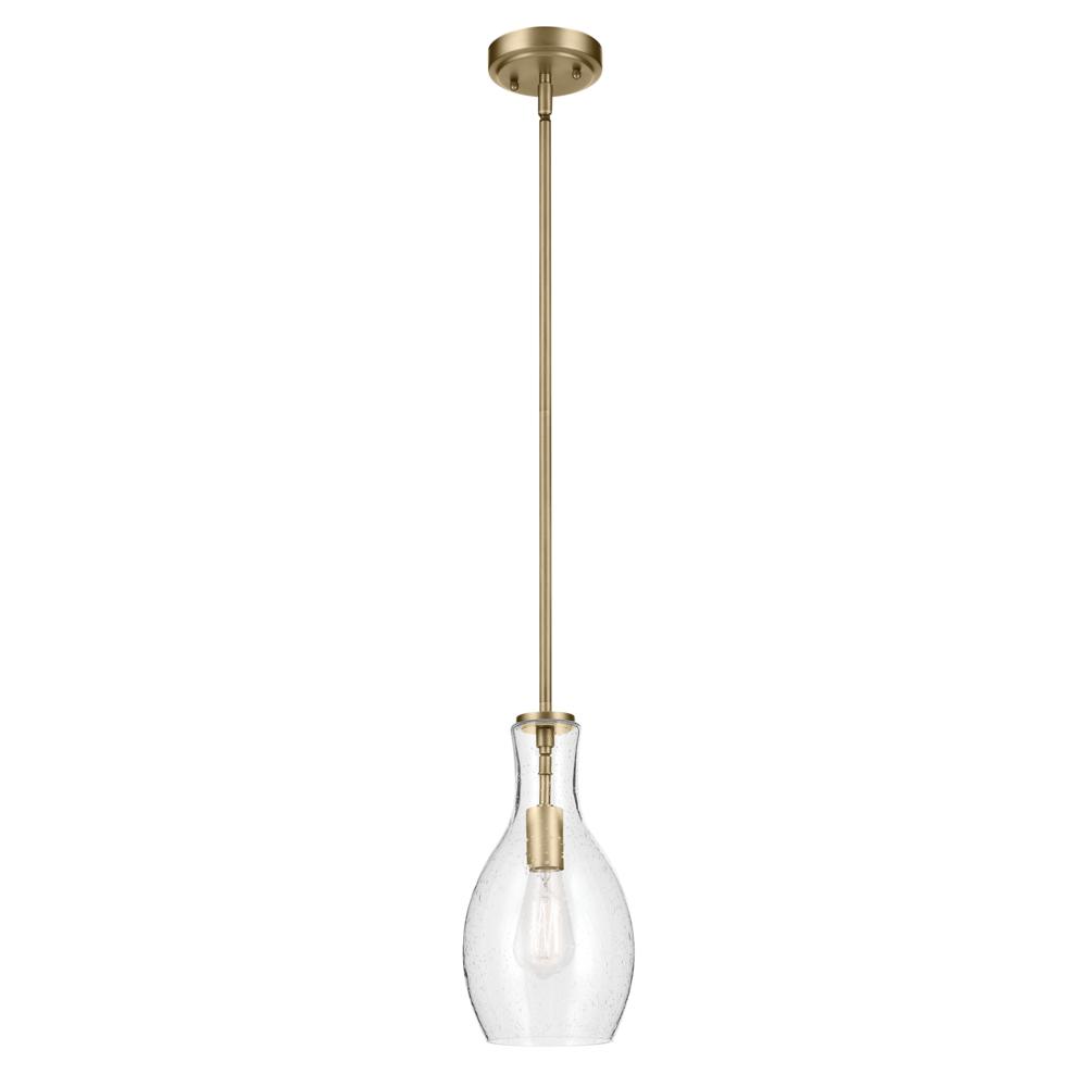 Everly 13.75" 1-Light Bell Pendant with Clear Seeded Glass in Brushed Natural Brass