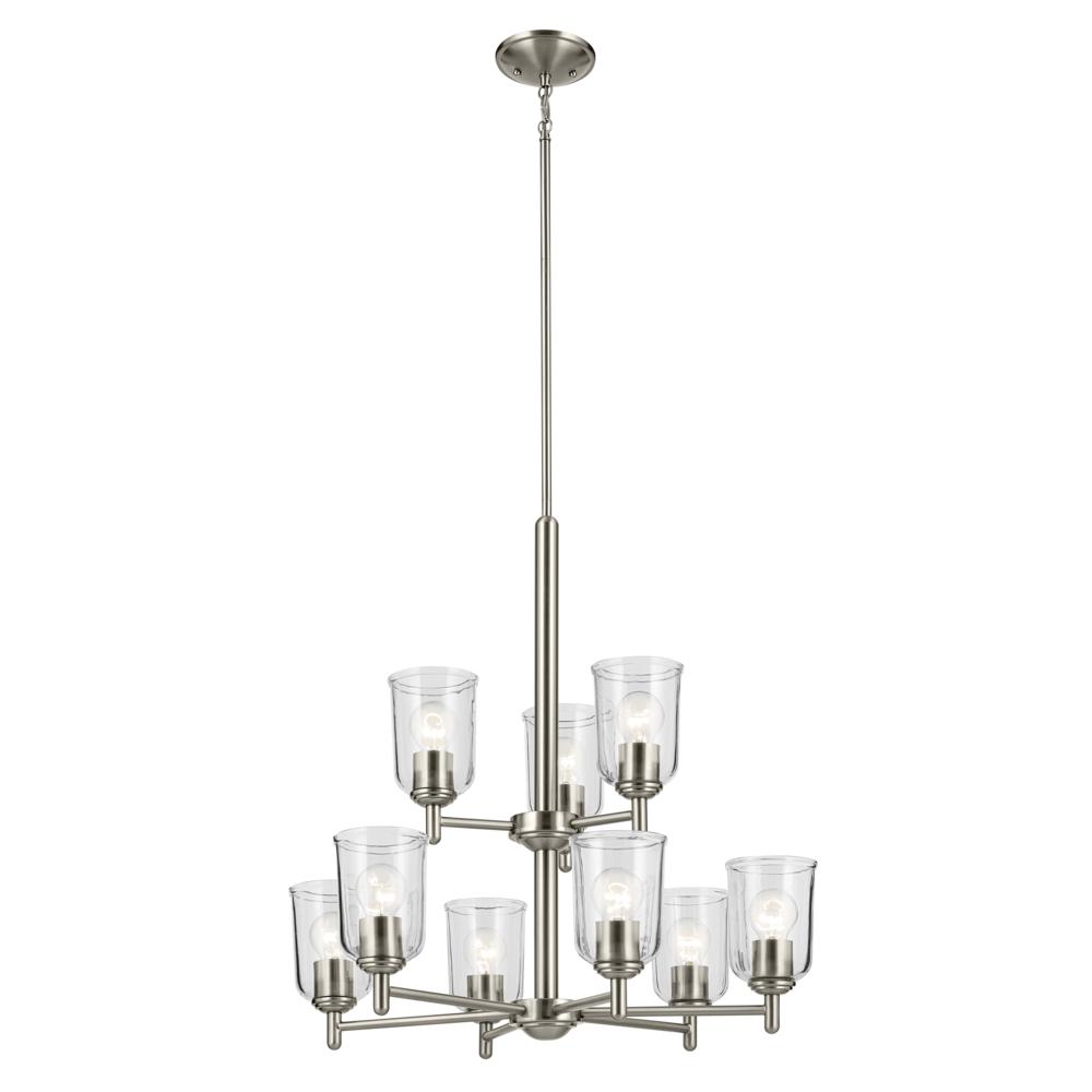 Shailene 26.5" 9-Light 2-Tier Chandelier with Clear Glass in Brushed Nickel