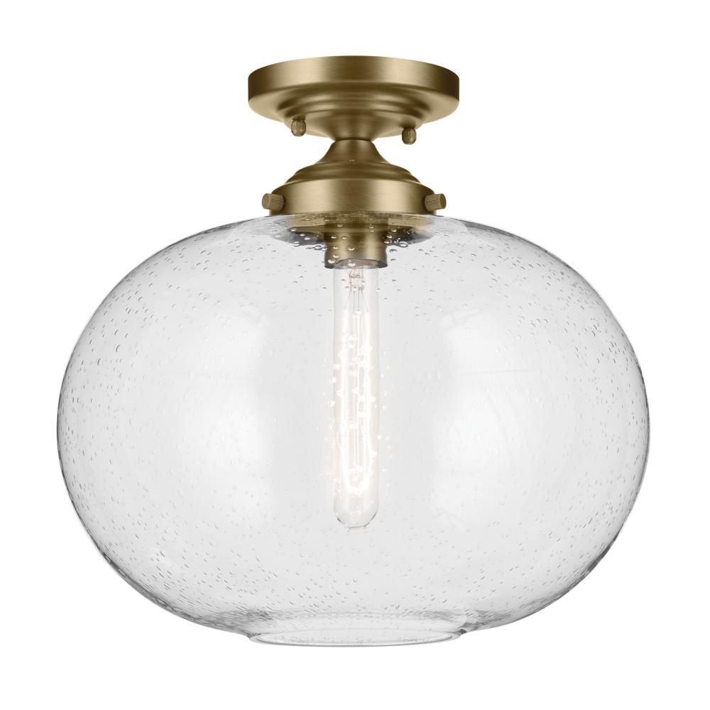 Avery 14.5" 1-Light Flush Mount with Clear Seeded Glass in Natural Brass