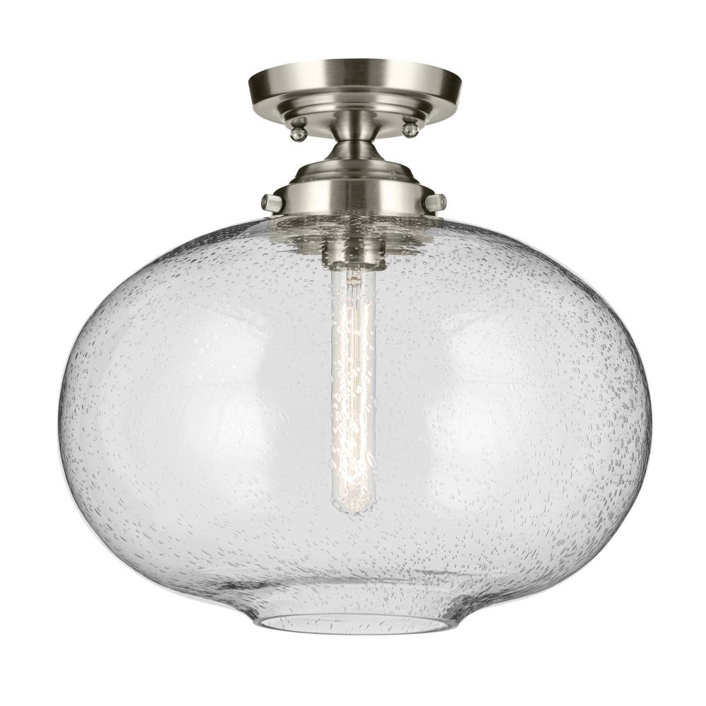Avery 14.5" 1-Light Flush Mount with Clear Seeded Glass in Nickel