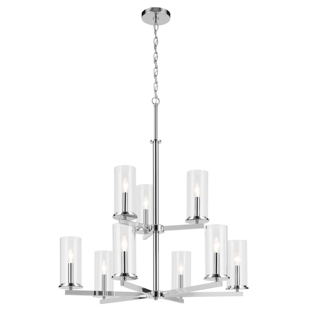 Crosby 32.5" 9-Light 2-Tier Chandelier with Clear Glass in Chrome