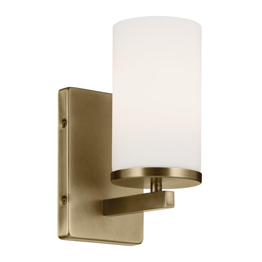 Crosby 4.5" 1-Light Wall Sconce with Satin Etched Cased Opal Glass in Natural Brass