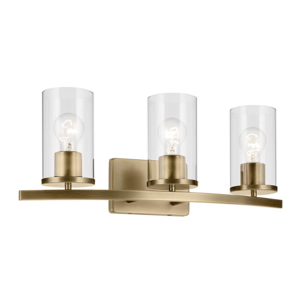 Crosby 23" 3-Light Vanity Light with Clear Glass in Natural Brass