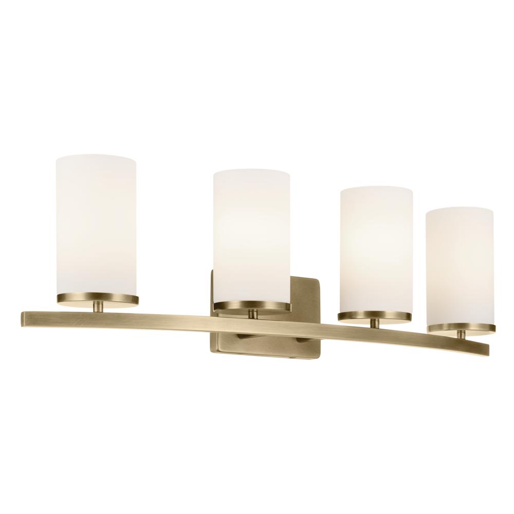 Crosby 31.25" 4-Light Vanity Light with Satin Etched Cased Opal Glass in Natural Brass