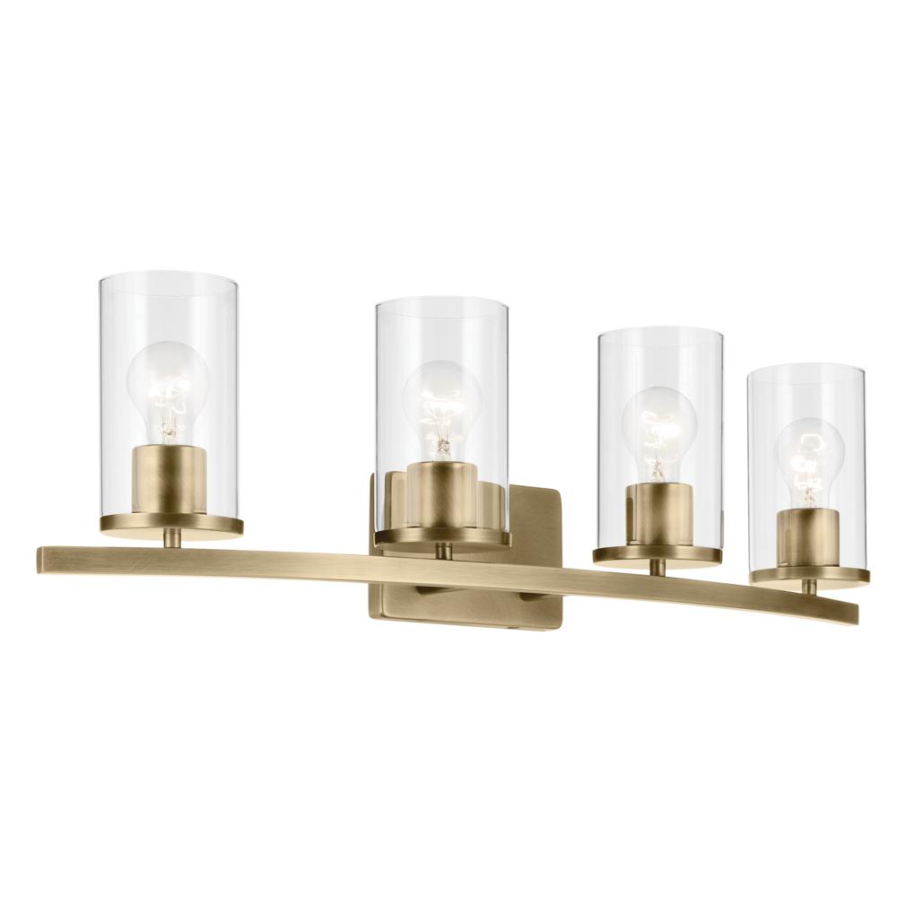 Crosby 31.25" 4-Light Vanity Light with Clear Glass in Natural Brass