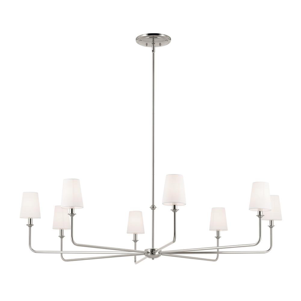 Pallas 52" XL 8-Light Round Chandelier with White Linen Shade in Polished Nickel