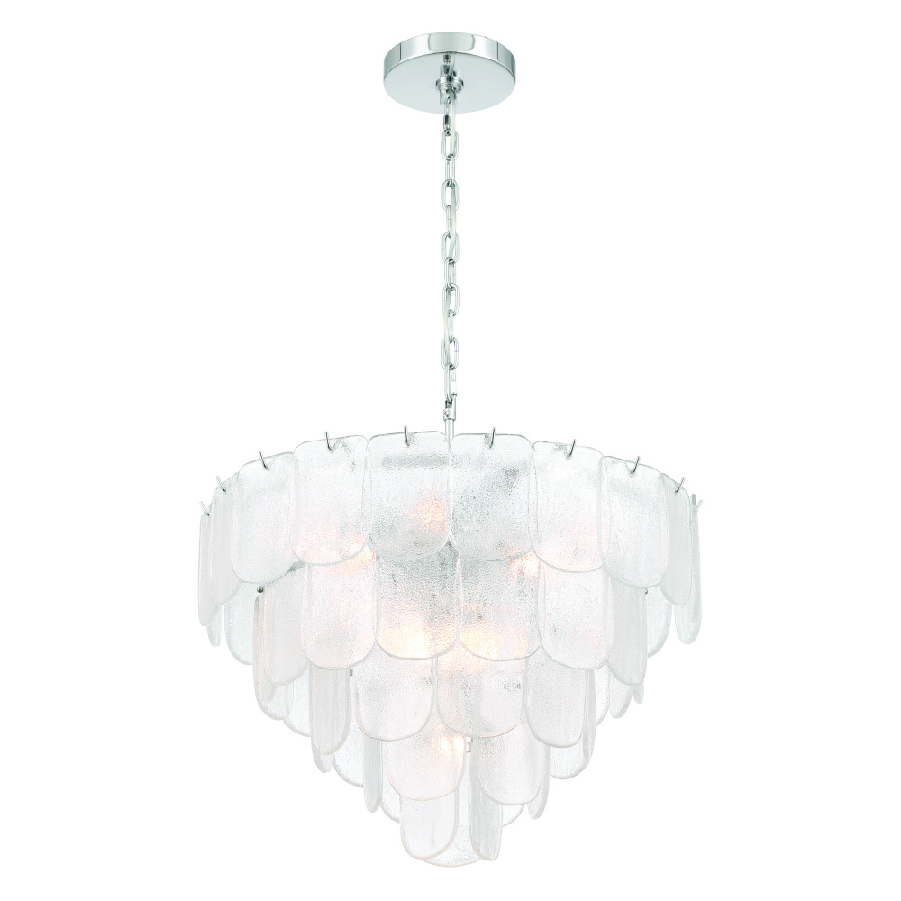 Bianca 12 Light Chandelier, Polished Nickel, Crystalline with Piastra Type Glassware