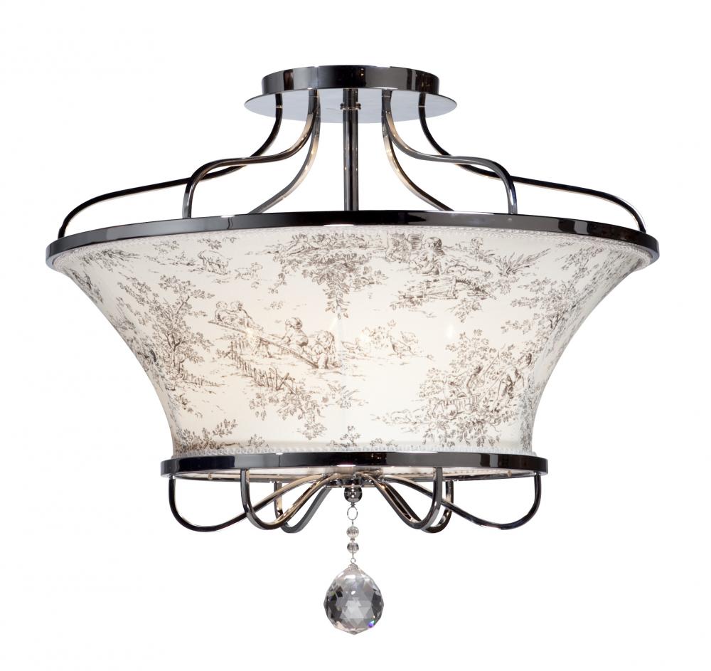 Four Light Chrome Toile Linen Shade Bowl Semi-Flush Mount