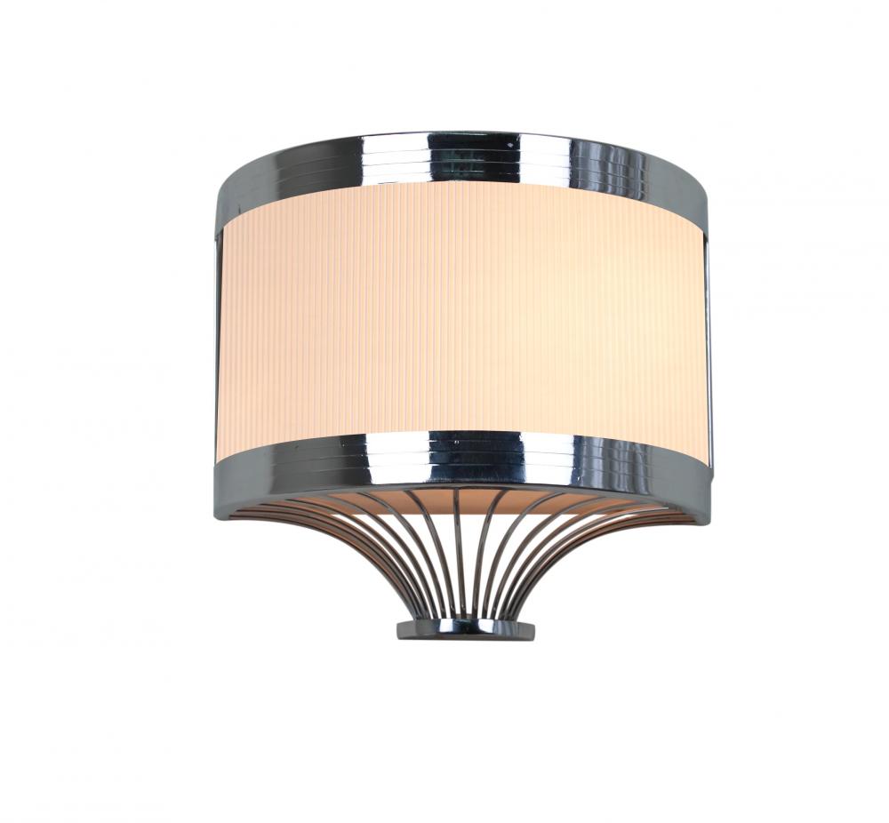 Two Light Metallic Chrome White Pleated Shade Wall Light