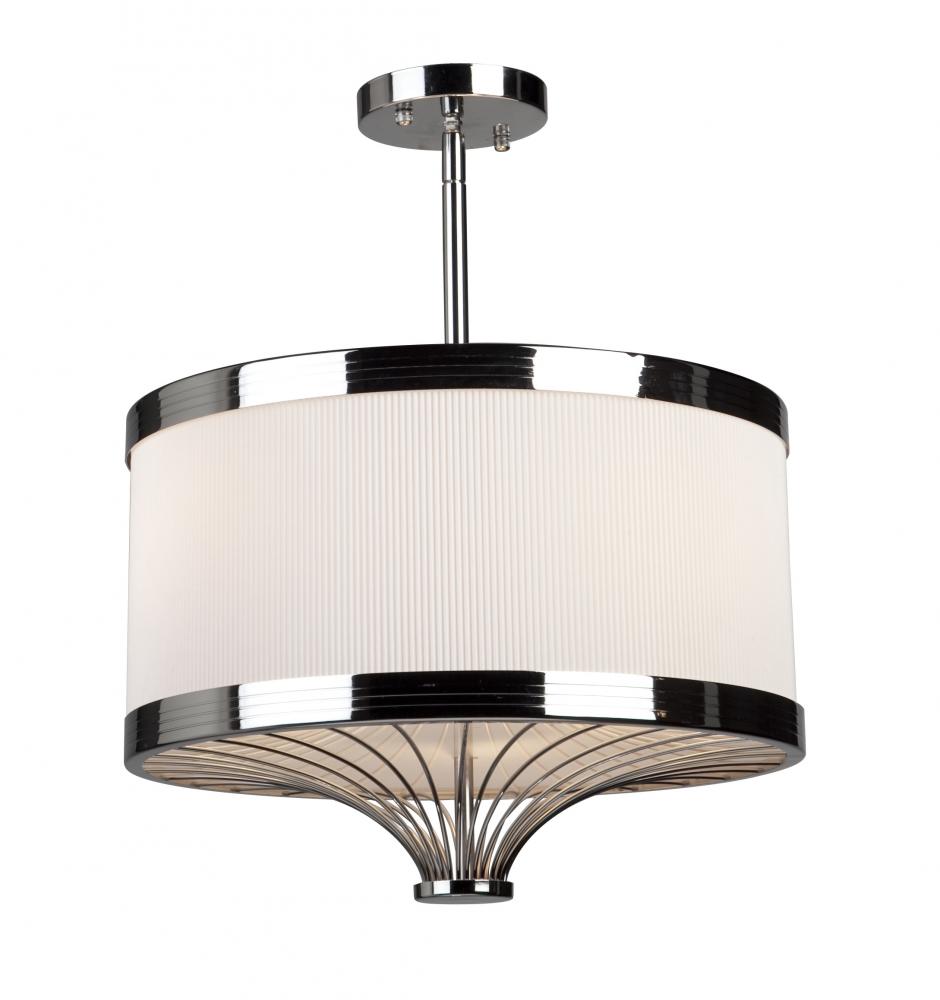 Two Light Metallic Chrome White Pleated Shade Drum Shade Semi-Flush Mount