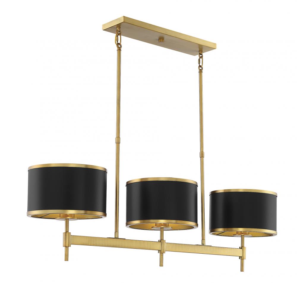 Delphi 3-Light Linear Chandelier in Matte Black with Warm Brass Accents