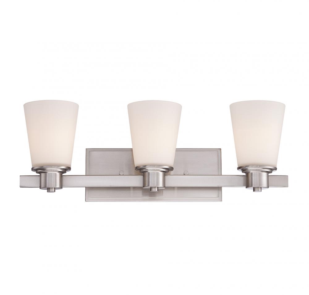 Fontaine 3-Light Bathroom Vanity Light in Satin Nickel