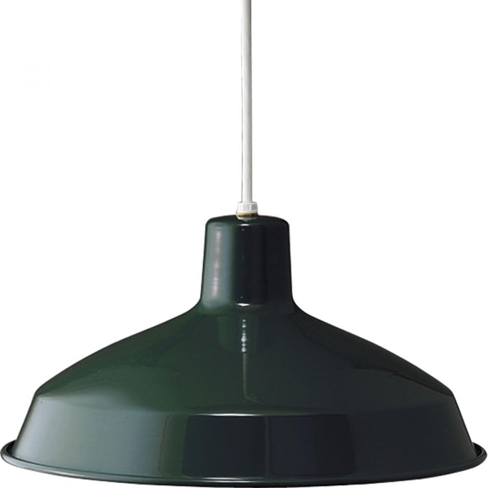 Metal Shade Collection One-Light Dark Green Spun Metal Shade Farmhouse Pendant Light