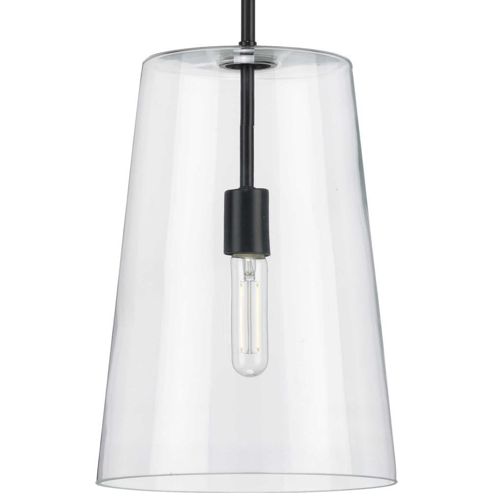 Clarion Collection One-Light Matte Black Clear Glass Coastal Pendant Light