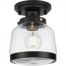 Progress P350220-020 - Judson Collection 8" One-Light Farmhouse Antique Bronze Clear Glass Semi-Flush Mount Light