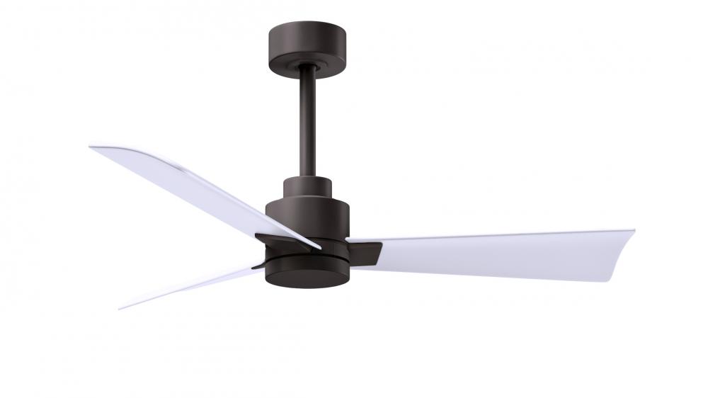 Alessandra 3-blade transitional ceiling fan in textured bronze finish with matte white blades. Opt