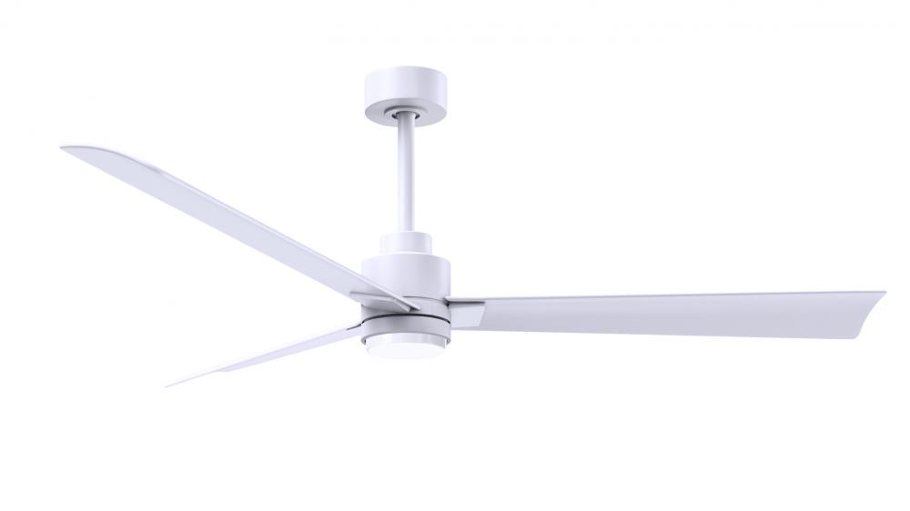Alessandra 3-blade transitional ceiling fan in matte white finish with brushed nickel blades. Opti
