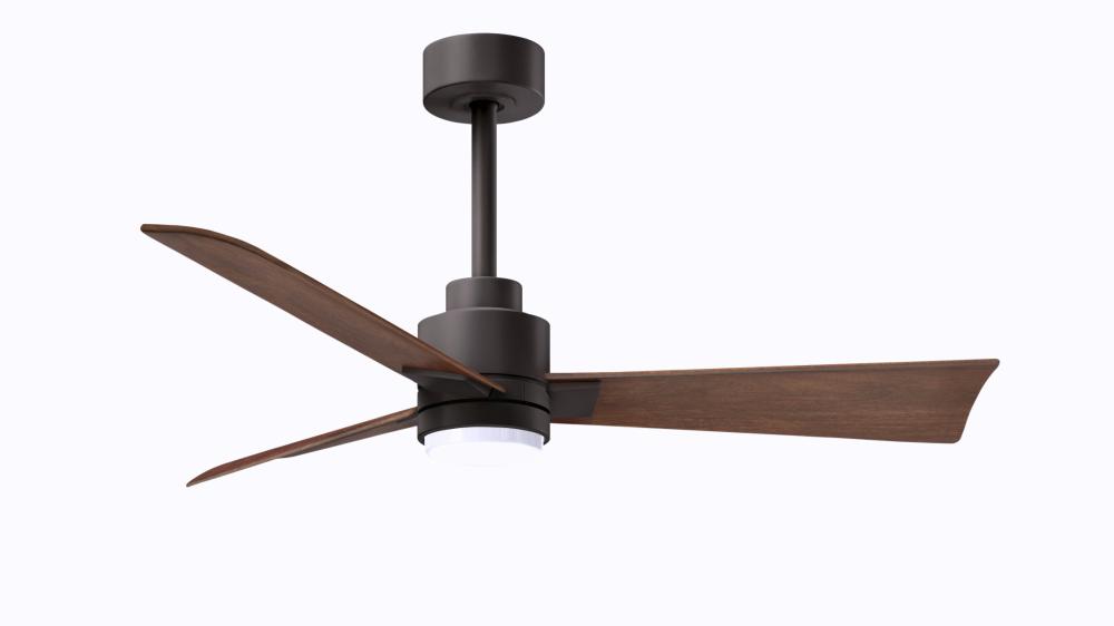 Alessandra 3-blade transitional ceiling fan in textured bronze finish with walnut blades. Optimize