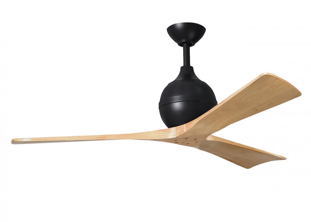 Irene-3 three-blade paddle fan in Matte Black finish with 52" light maple tone blades.