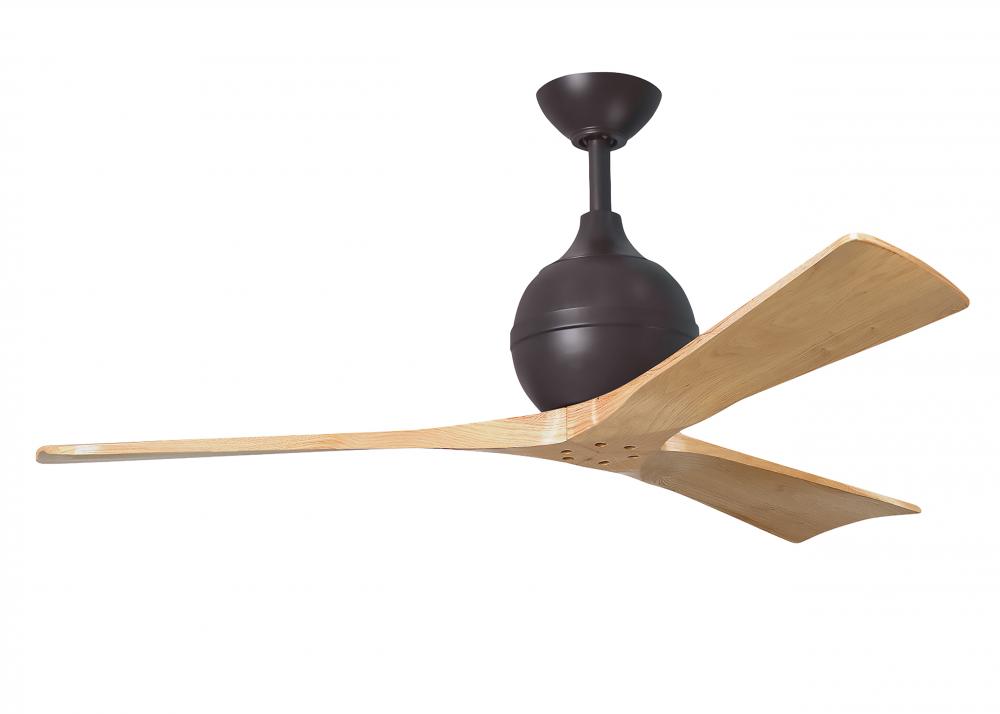 Irene-3 three-blade paddle fan in Textured Bronze finish with 52" light maple tone blades.