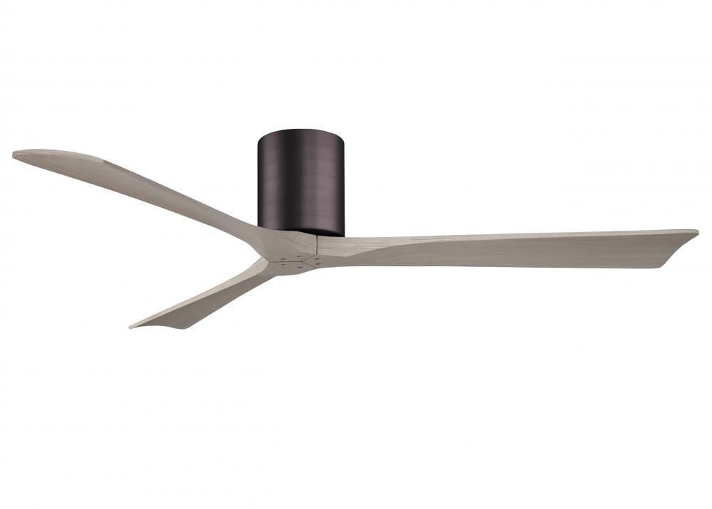 Irene-3H three-blade flush mount paddle fan in Brushed Brass finish with 60” Gray Ash tone blade