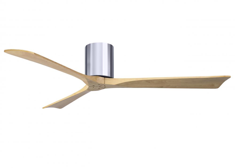 Irene-3H three-blade flush mount paddle fan in Polished Chrome finish with 60” Light Maple tone