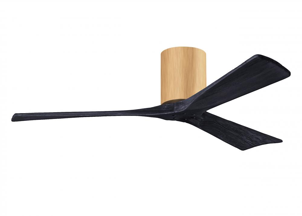Irene-3H three-blade flush mount paddle fan in Light Maple finish with 52” Matte Black tone blad