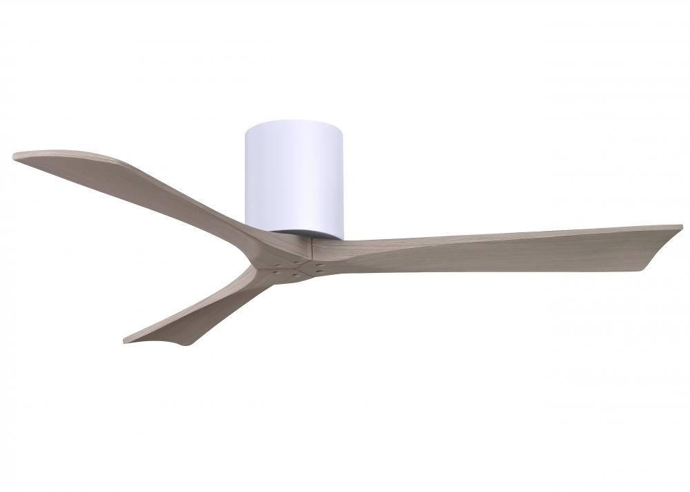 Irene-3H three-blade flush mount paddle fan in Matte White finish with 52” Gray Ash tone blades.