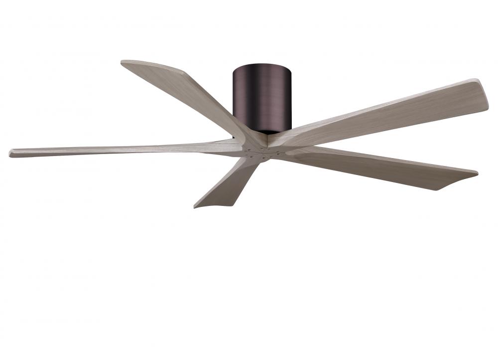 Irene-5H three-blade flush mount paddle fan in Brushed Bronze finish with 60” Gray Ash tone blad