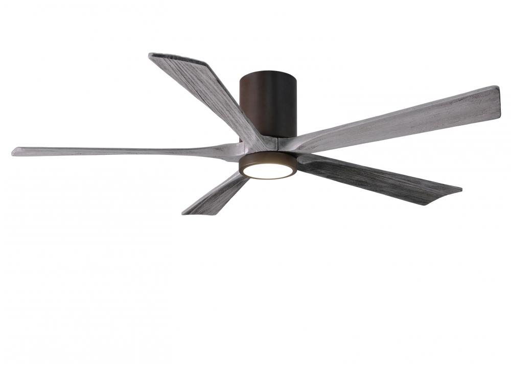 IR5HLK five-blade flush mount paddle fan in Textured Bronze finish with 60” solid barn wood tone