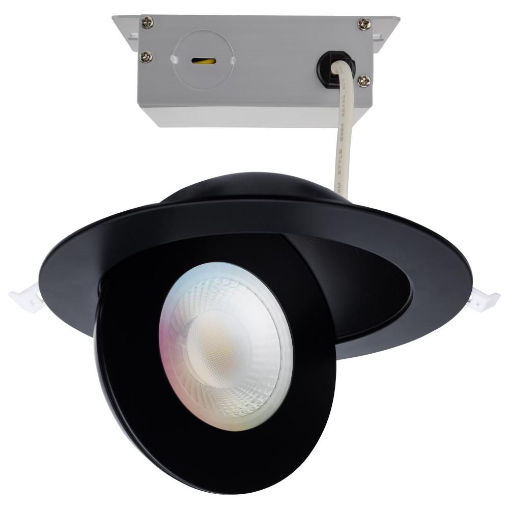 15 Watt; LED Gimbaled Downlight; 6 Inch; RGB & Tunable White; Round; Starfish IOT; Black Finish;