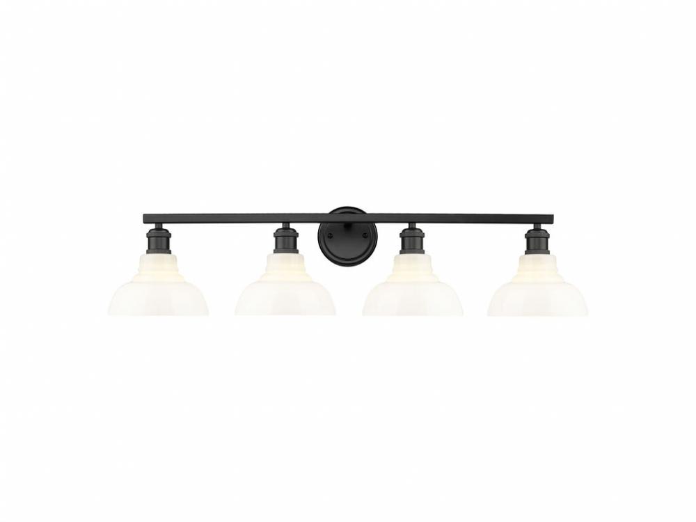 Carver 4-Light Vanity Light in Matte Black with Vintage Milk Glass