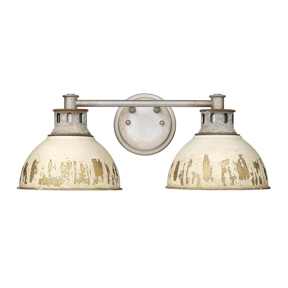 Kinsley 2 Light Bath Vanity in Aged Galvanized Steel with Antique Ivory Shade