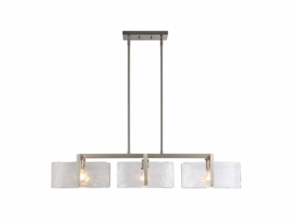 Aenon 3-Light Linear Pendant in Pewter with Hammered Water Glass