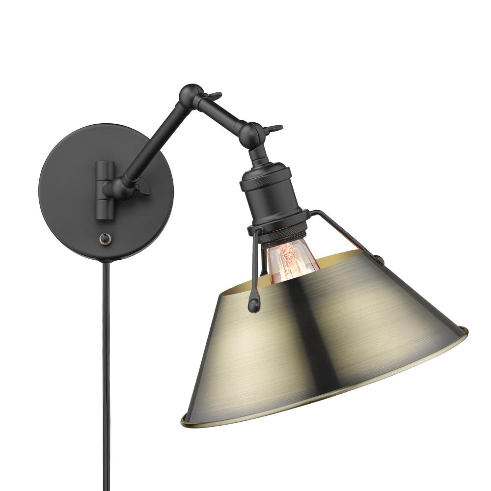 Orwell BLK 1 Light Articulating Wall Sconce in Matte Black with Aged Brass shade