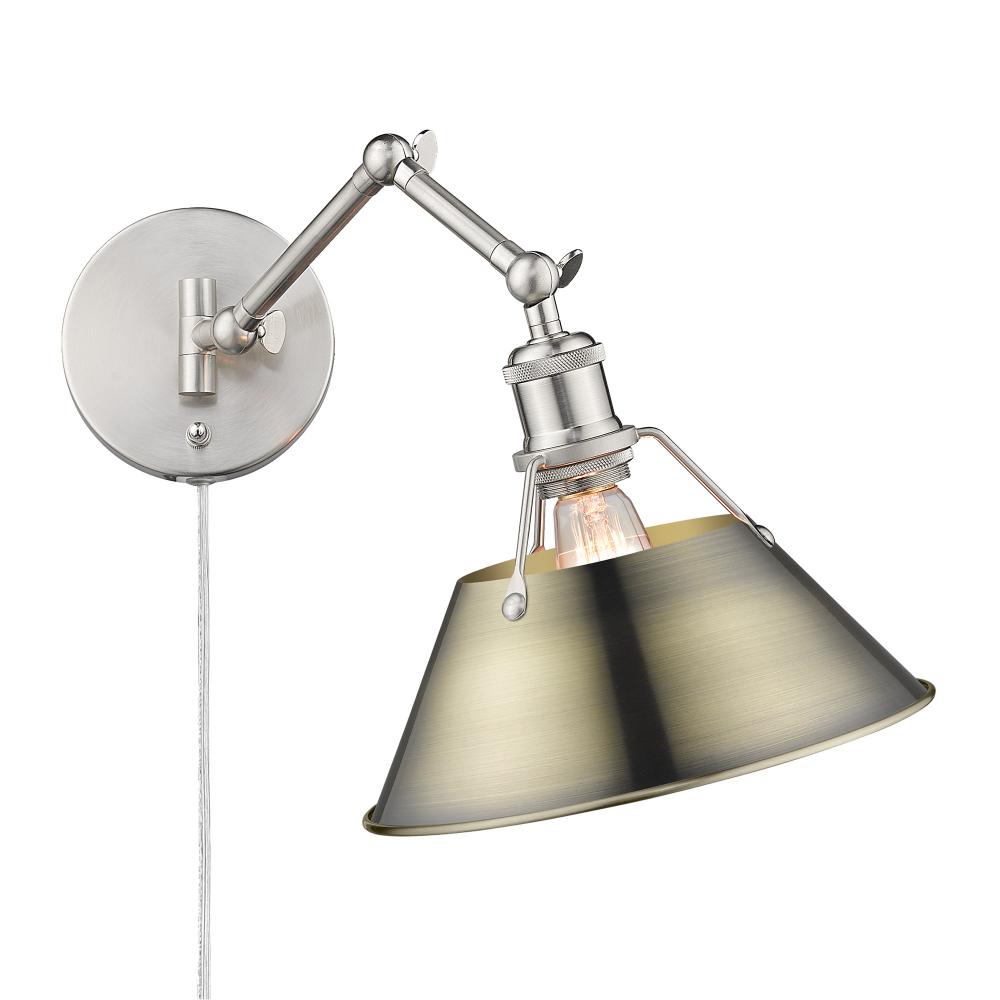 Orwell PW 1 Light Articulating Wall Sconce in Pewter with Aged Brass shade