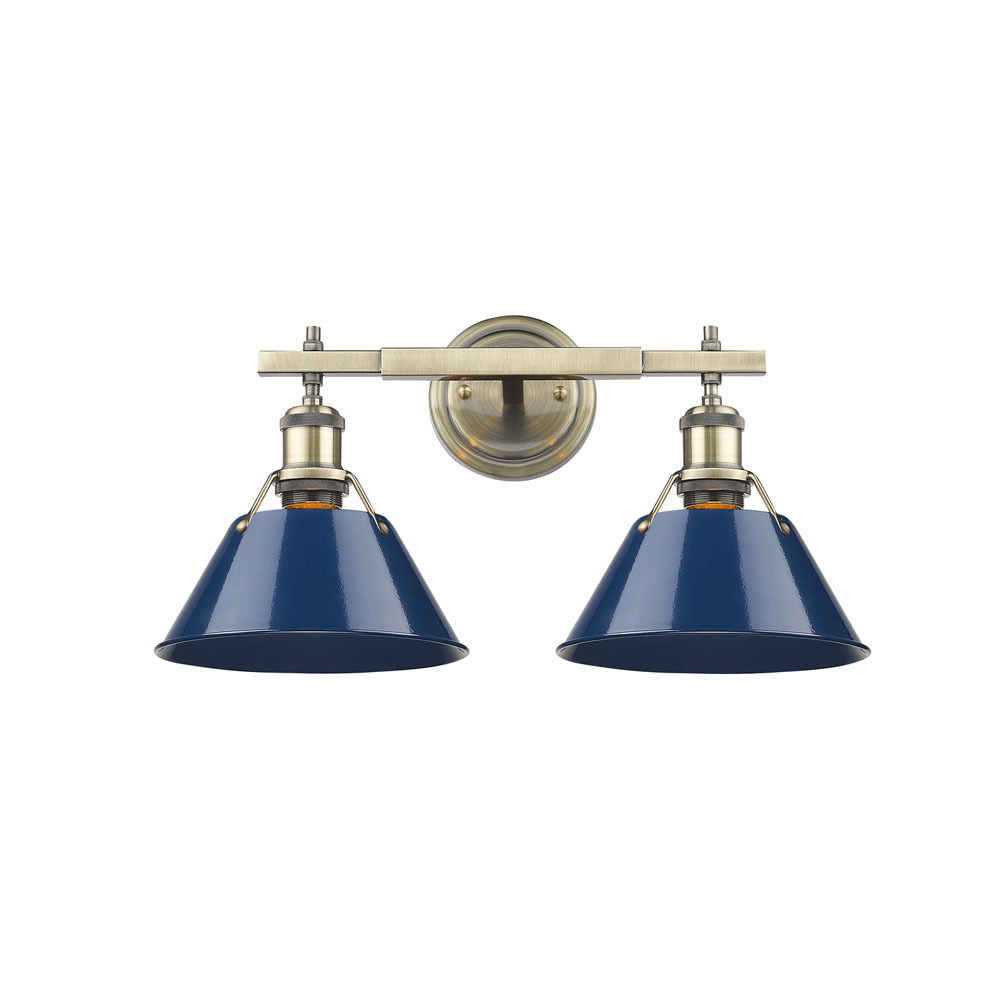 Orwell AB 2 Light Bath Vanity in Aged Brass with Matte Navy shades