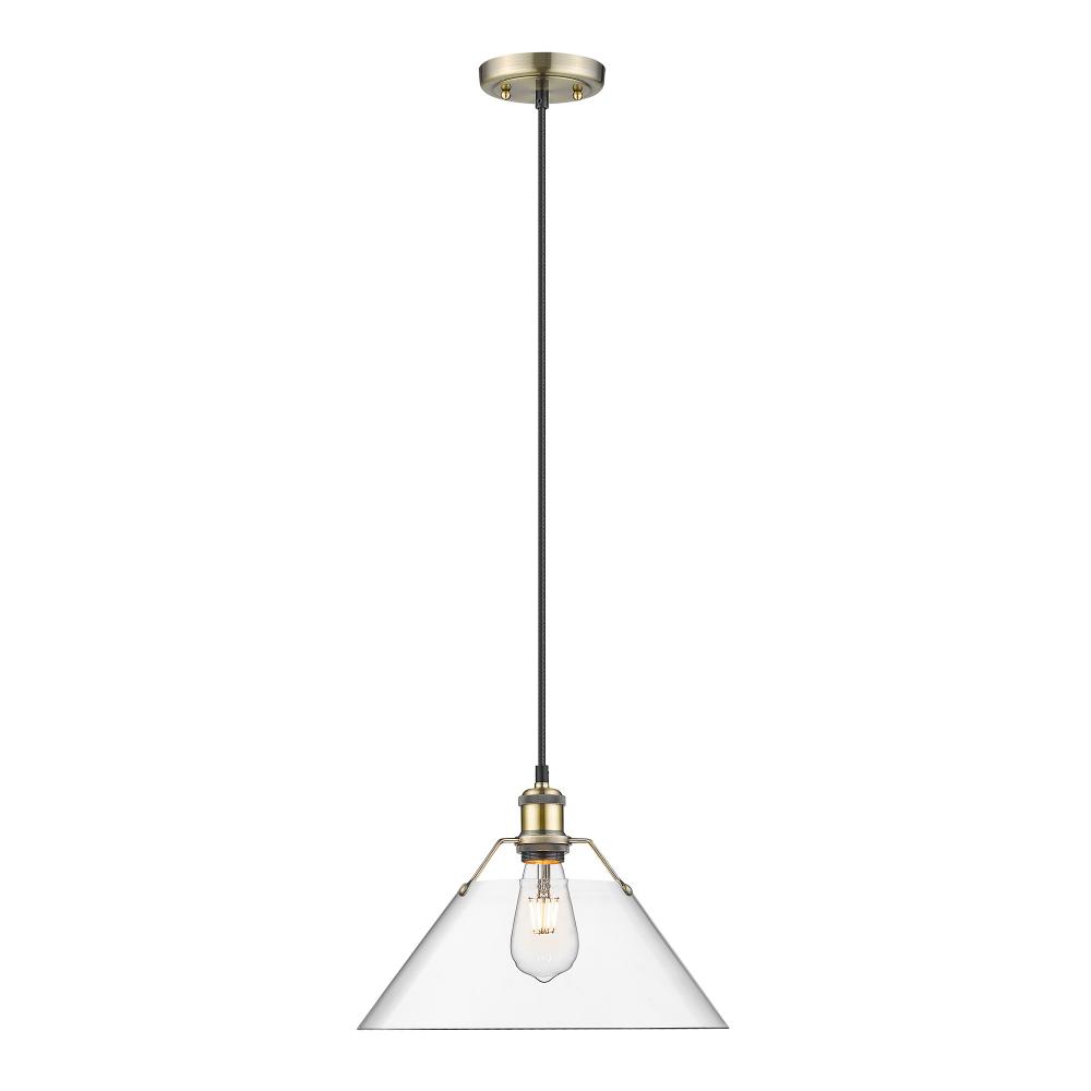 Orwell 14" Wide Large Pendant in Aged Brass with Clear Glass