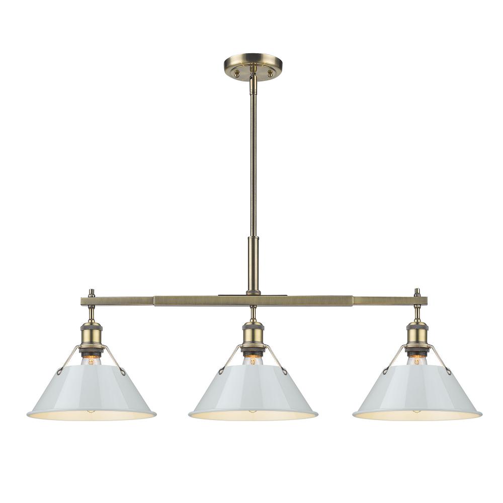 Orwell AB 3 Light Linear Pendant in Aged Brass with Dusky Blue shades