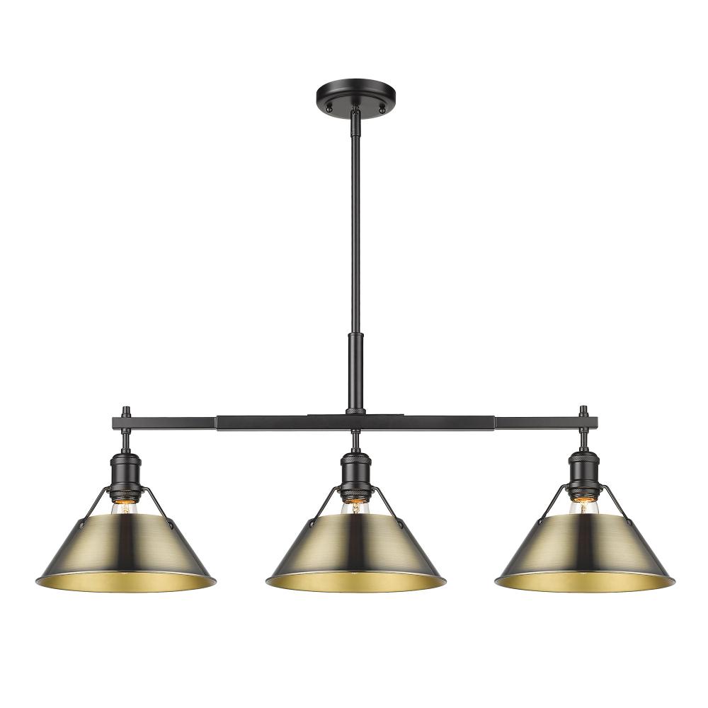 Orwell BLK 3 Light Linear Pendant in Matte Black with Aged Brass shades