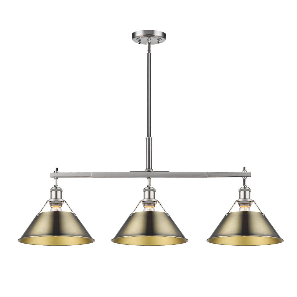Orwell PW 3 Light Linear Pendant in Pewter with Aged Brass shades