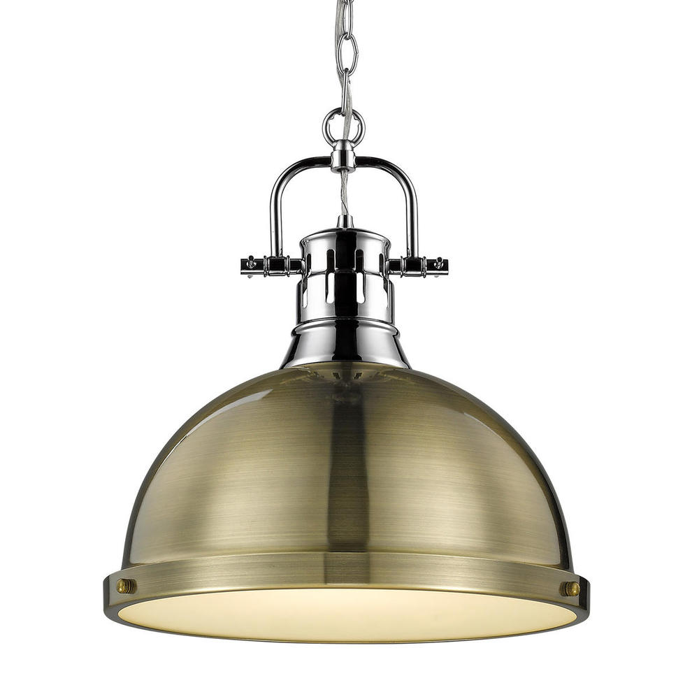 Duncan 1-Light Pendant with Chain in Chrome with Aged Brass