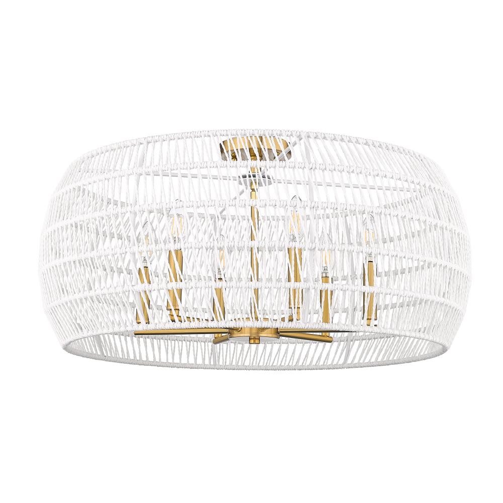 Ellie 4 Light Semi-Flush in Modern Brushed Gold with Bleached White Raphia Rope Shade