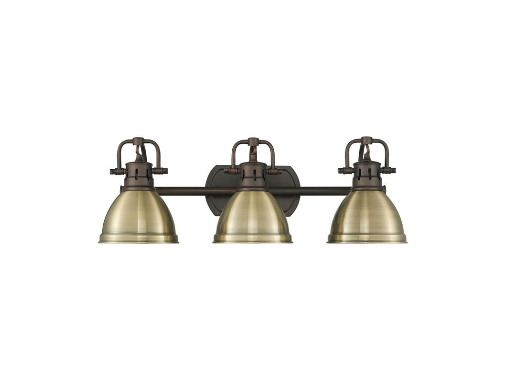 Duncan 3-Light Bath Vanity in Rubbed Bronze with Aged Brass