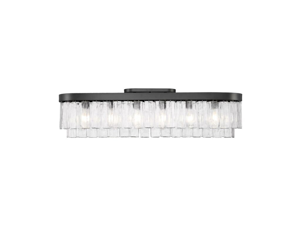 Ciara 6-Light Flush Mount in Matte Black with Hammered Water Glass