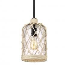 Golden 1090-M1L BLK-HCG - Nassau Mini Pendant in Matte Black with Hammered Clear Glass