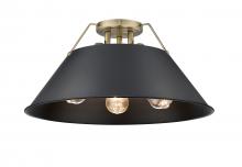Golden 3306-3FM AB-BLK - Orwell AB 3 Light Flush Mount in Aged Brass with Matte Black shade